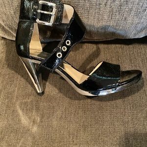 Michael Michael Kors Black Patent Sandals with silver heel